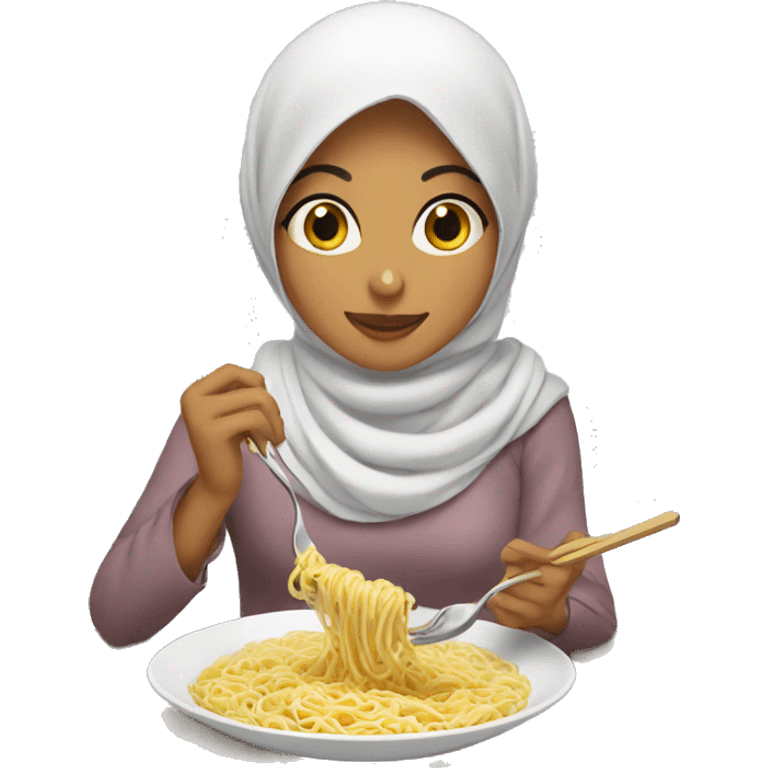 hijabi girl eating noodles emoji