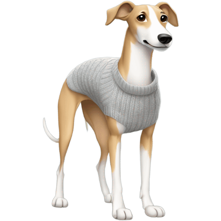 Tan and white greyhound with gray sweater emoji