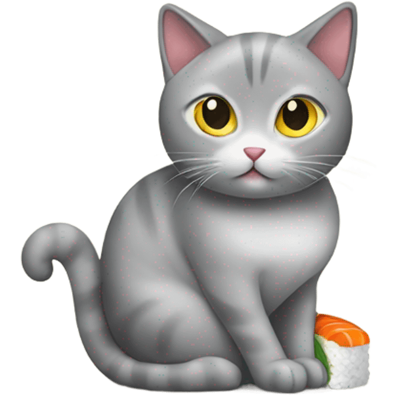 little grey cat eating sushi roll emoji