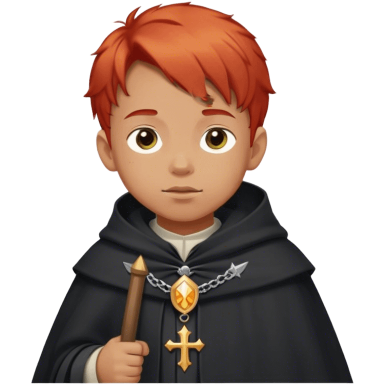 boy red hair in pilgrim medieval cloak without hat and pilgrim badge emoji