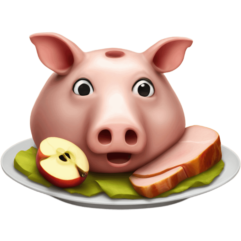 roasted ham head with apple on a platter emoji