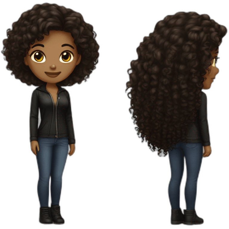 woman light brown skin long dark curly hair with black cat emoji