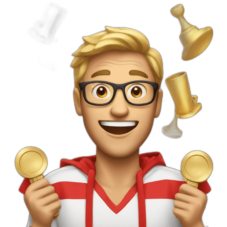 Excited man with awards emoji