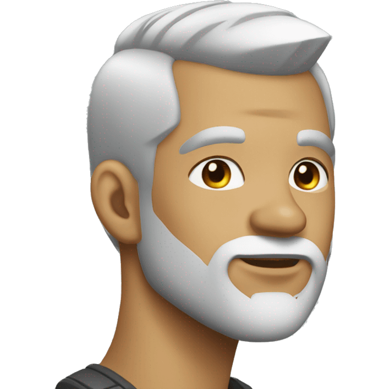 man with shaved hair sides with gray mohawk and white beard, stud earrings emoji