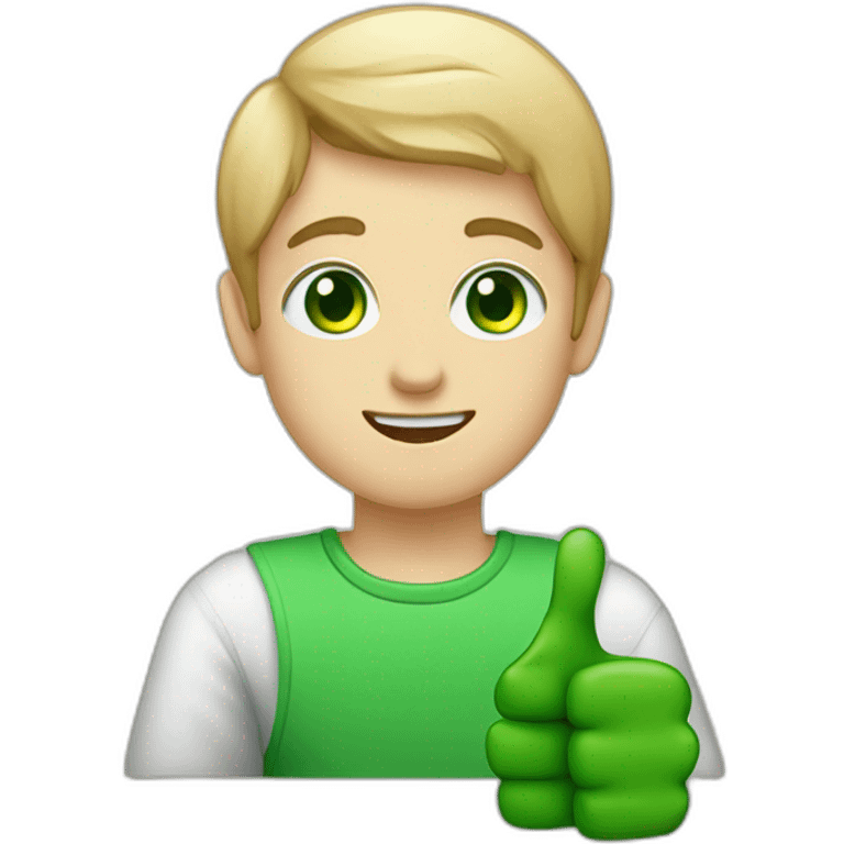 boy doing thumbs up with green eyes and dyed white emoji