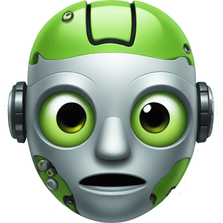 a robot with a green gecko face emoji