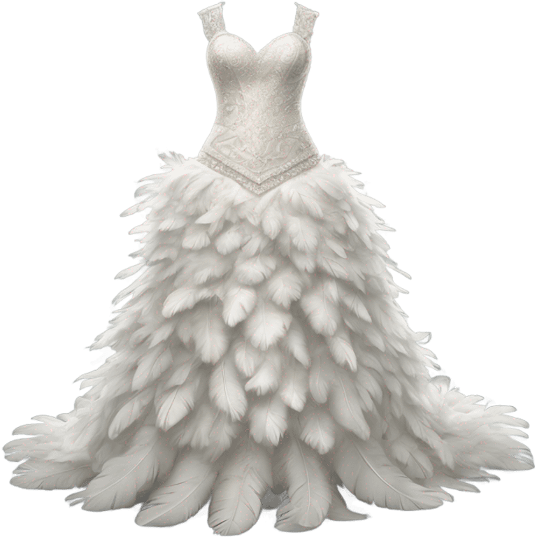 Hyper Realistic ornate Wedding dress displays  with feathers  emoji