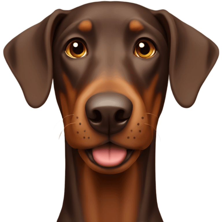 Brown Doberman without cropped ears looking forward and happy  emoji