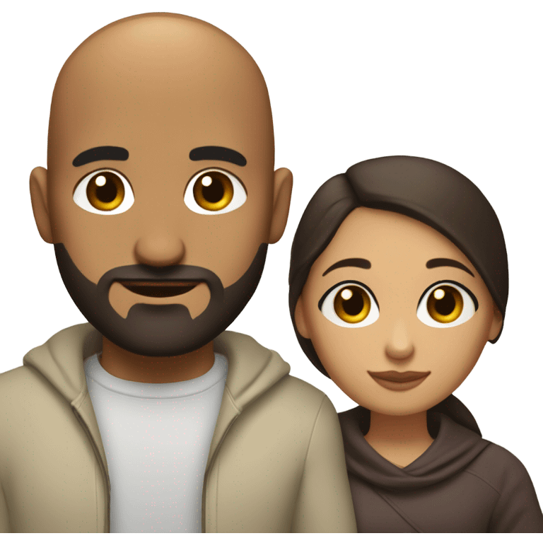 Comforting hug from brunette Puerto Rican with dark brown eyes to short, bald man with brown eyes and a beard emoji