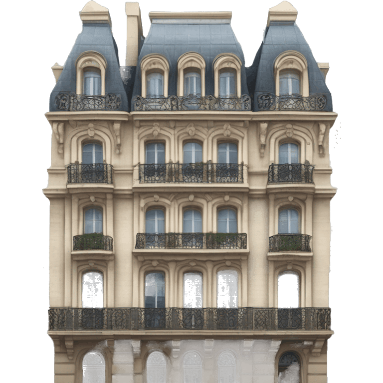 “Haussmannian building with ornate stone facade, wrought-iron balconies, tall arched windows, and mansard roof in classic Parisian style” emoji