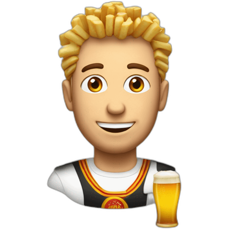 belgian man with fries and a beer emoji