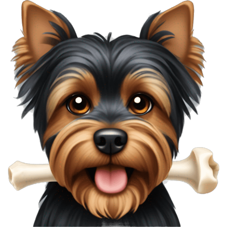 cute black and red yorkshire terrier with a bone in his teeth emoji