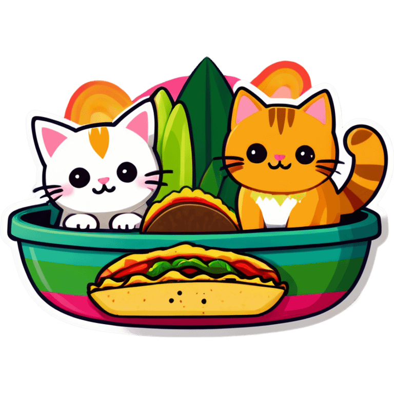 Pot leaf and kittens eating tacos kawaii style  emoji