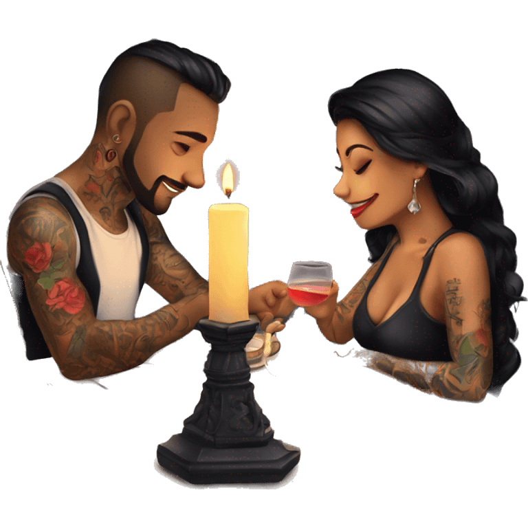 romantic candle light dinner for beautiful tattooed couple emoji