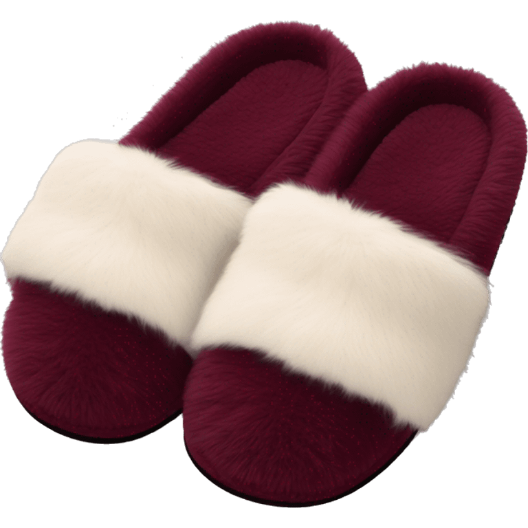 Burgundy fluffy cross over slippers emoji