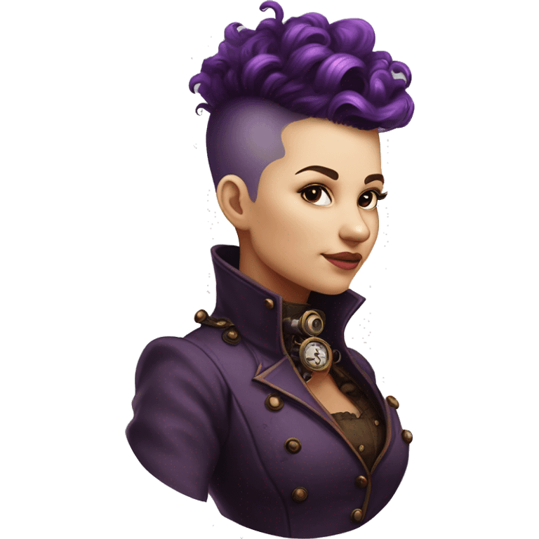 steampunk profile short mohawk purple Victorian wavy  on Caucasian girl with small nose round fat face emoji