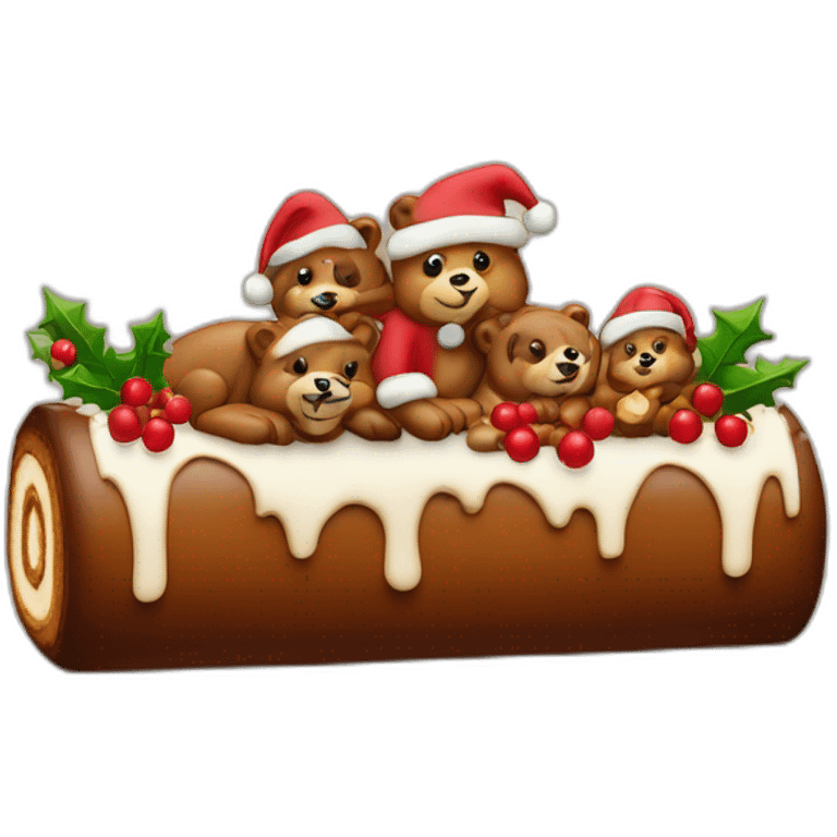 Une bûche de Noël avec 7 oursons en reliefs emoji