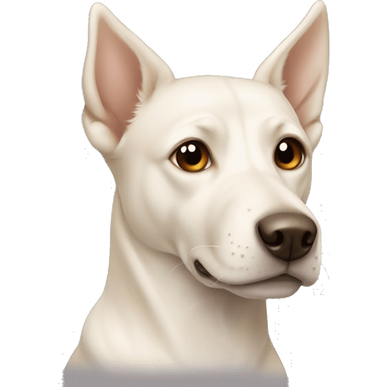 cream white colored dog, pointy ears, brown eyes, light brown nose emoji