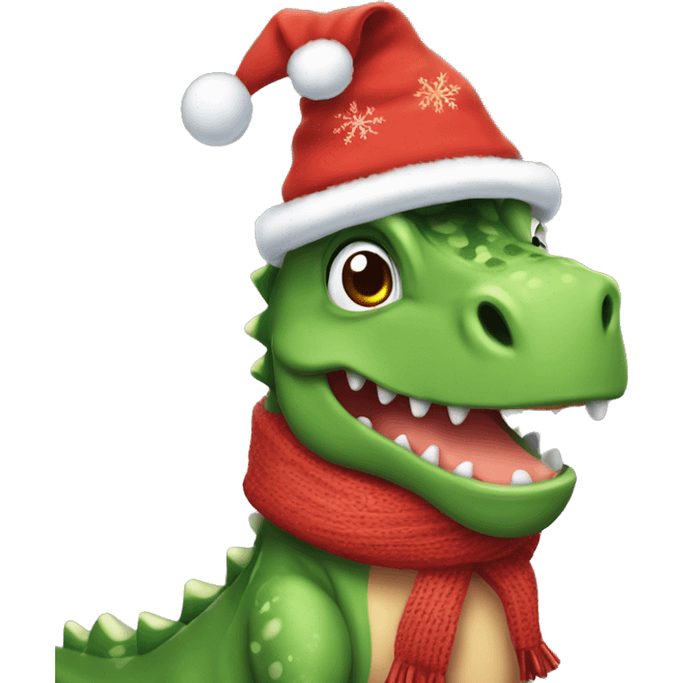 Dinosaurio con bufanda y gorro de navidad emoji