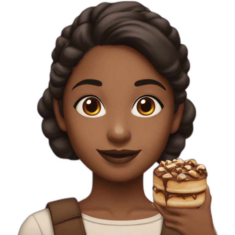 black girl brown eyes and sblack hair in a bun eating kinder bueno emoji