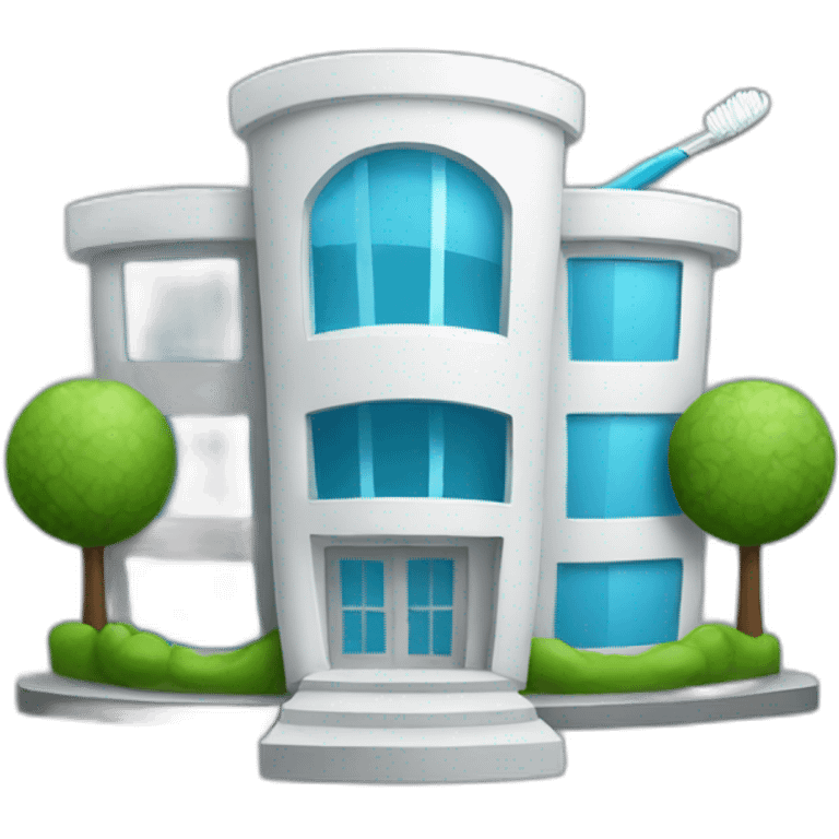 Dentist building. With toothbrush logo emoji