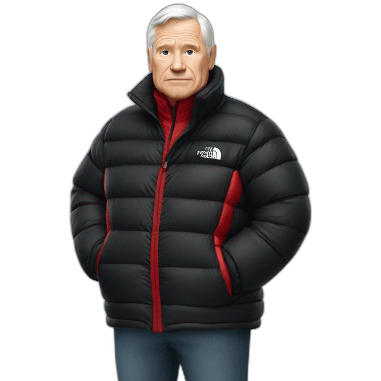 old white man overweight with black and red supreme north face puffy jacket  upper body bust emoji