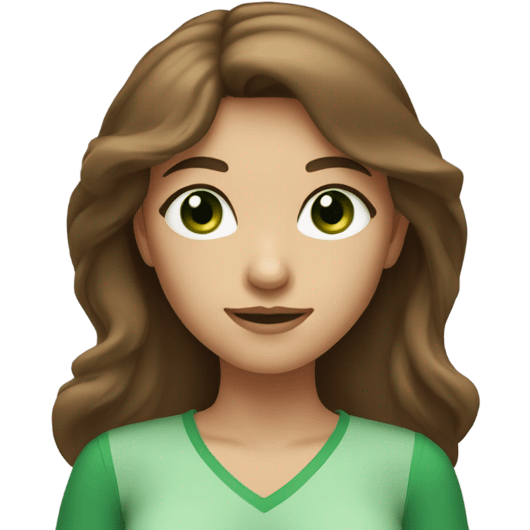 Woman Long brown hair with bangs and green Eyes - in a cute pose emoji