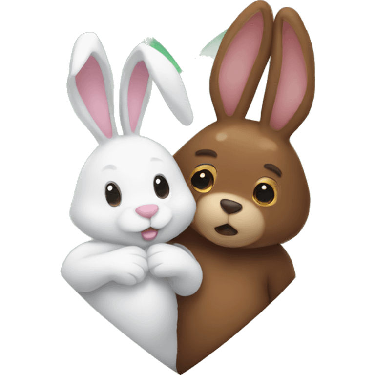 Brown bear and white bunny love heart emoji