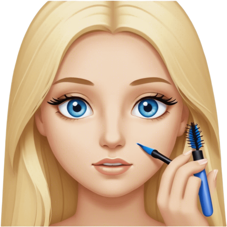 Cinematic realistic blonde with long hair, blue eyes with mascara in her hands emoji