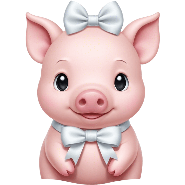 Cute light pink Piglet with big white bow around neck emoji