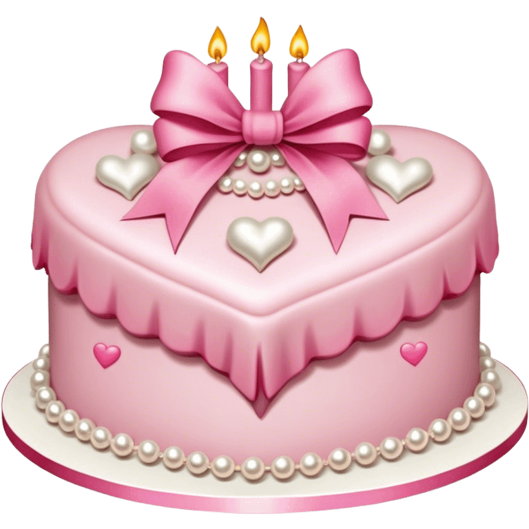 Vintage heart-shaped birthday cake with pink bows and pearls emoji