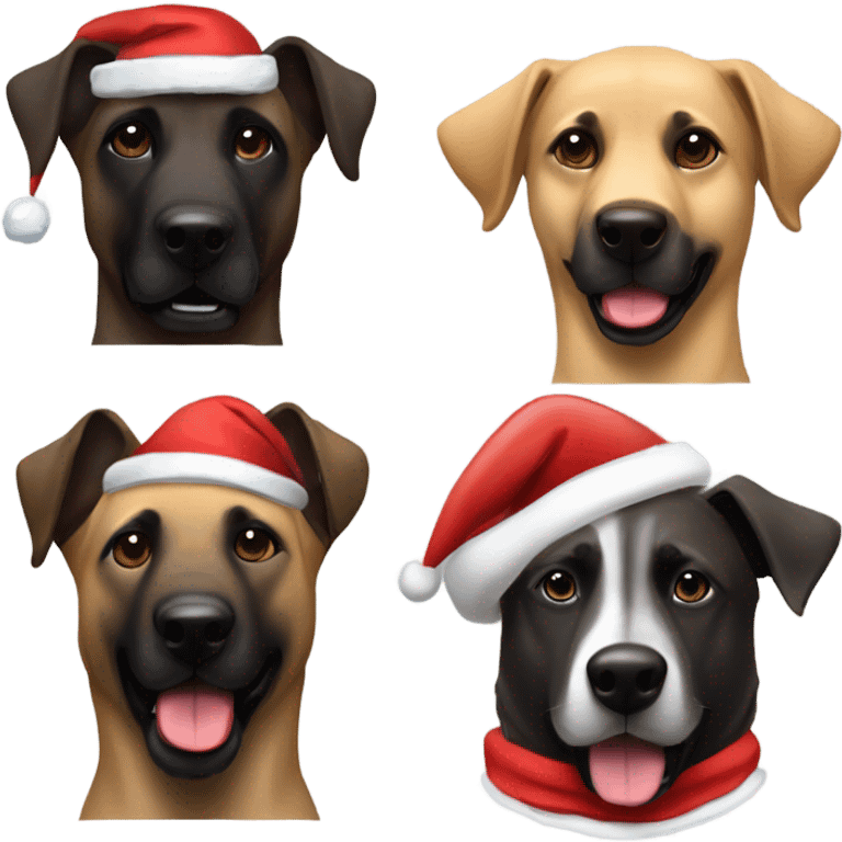 Dark Belgian Malinois and Anatolian Shepherd with Santa hat emoji