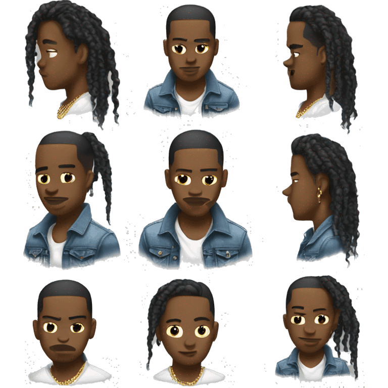 Black Dread head wearing a jean jacket with a white shirt with golden diamond grills and diamond earrings he looks like a rapper emoji