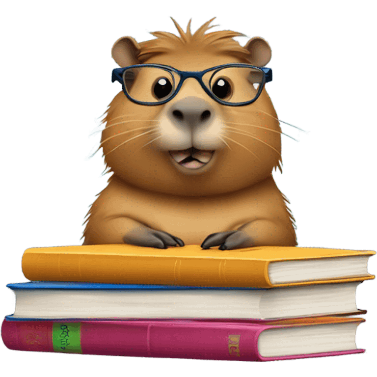 Clever CAPIBARa with books emoji