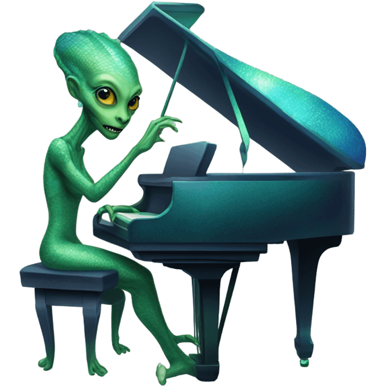 a Reptilian alien woman, play a piano emoji