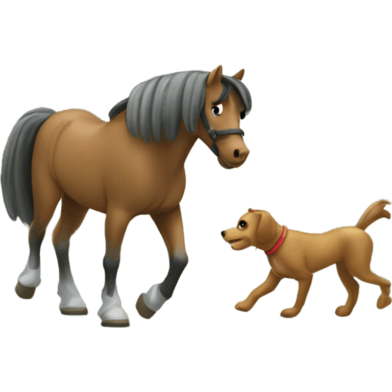 A horse and a dog Walking in the Forest🌳  emoji