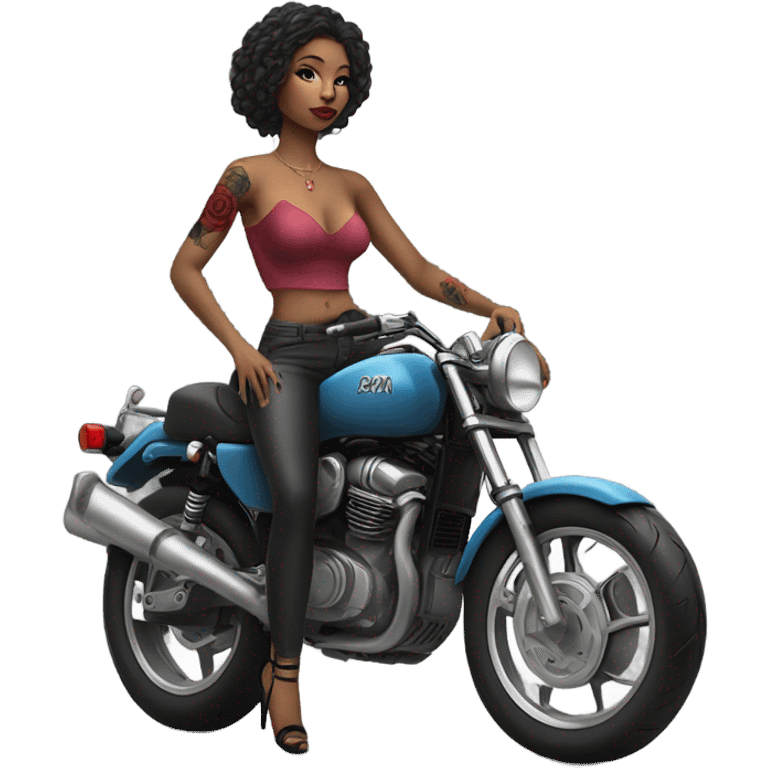 Hyper Realistic beautiful woman model with a small rose tattoo riding a bike emoji