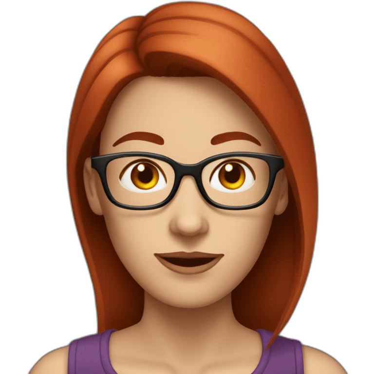 white woman with darker red hair at shoulder level with glasses and big nose. elongated face emoji