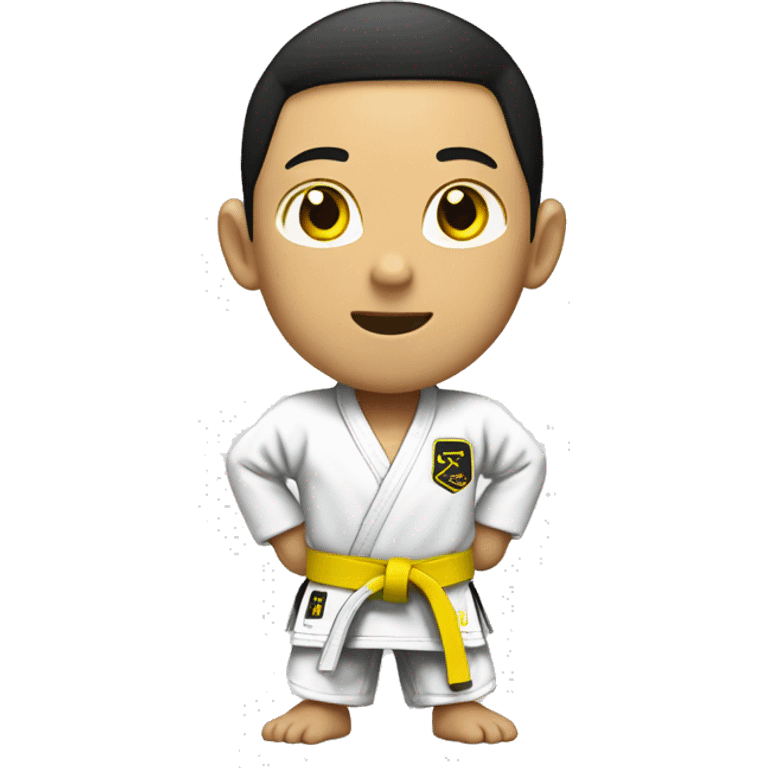 Full body Asian boy wearing jiujitsu gi with a yellow belt  emoji