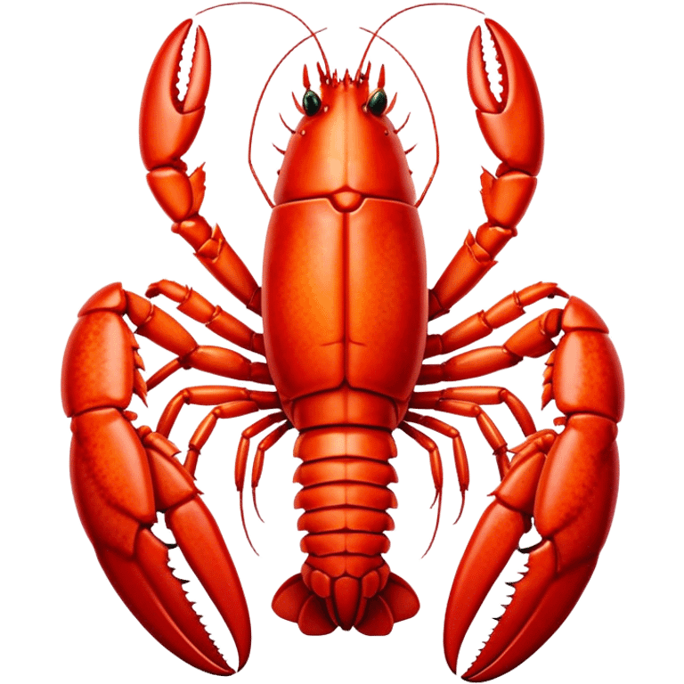 Cinematic bright red rock lobster, detailed hard shell, claws slightly open, freshly cooked, warm glowing tones, rich and indulgent. emoji