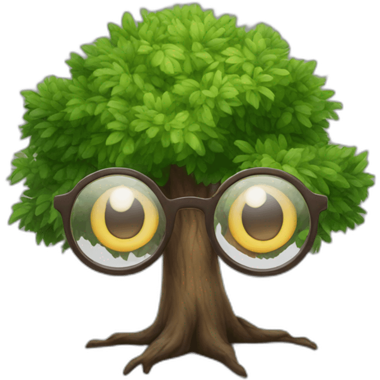 friendly tree with eyes wearing nerd glasses emoji