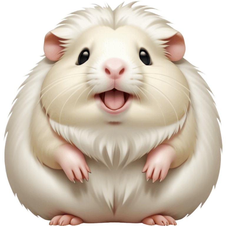 Cinematic Cute Yawning White Guinea Pig Portrait Emoji, Head tilted slightly with a dramatic, wide-open yawn, revealing a soft, downy white fur with tiny drooping ears, round dark eyes barely open in drowsy contentment, Simplified yet irresistibly adorable features, highly detailed, glowing with a soft, cozy glow, high shine, relaxed yet expressive, stylized with a touch of whimsy, bright and endearing, soft glowing outline, capturing the essence of a sleepy yet affectionate guinea pig, so drowsy it feels like it could stretch right out of the screen and curl up for a nap! emoji