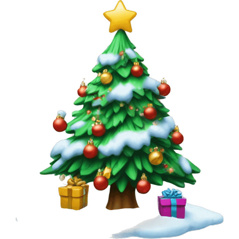 Christmas tree with snow and presents  emoji