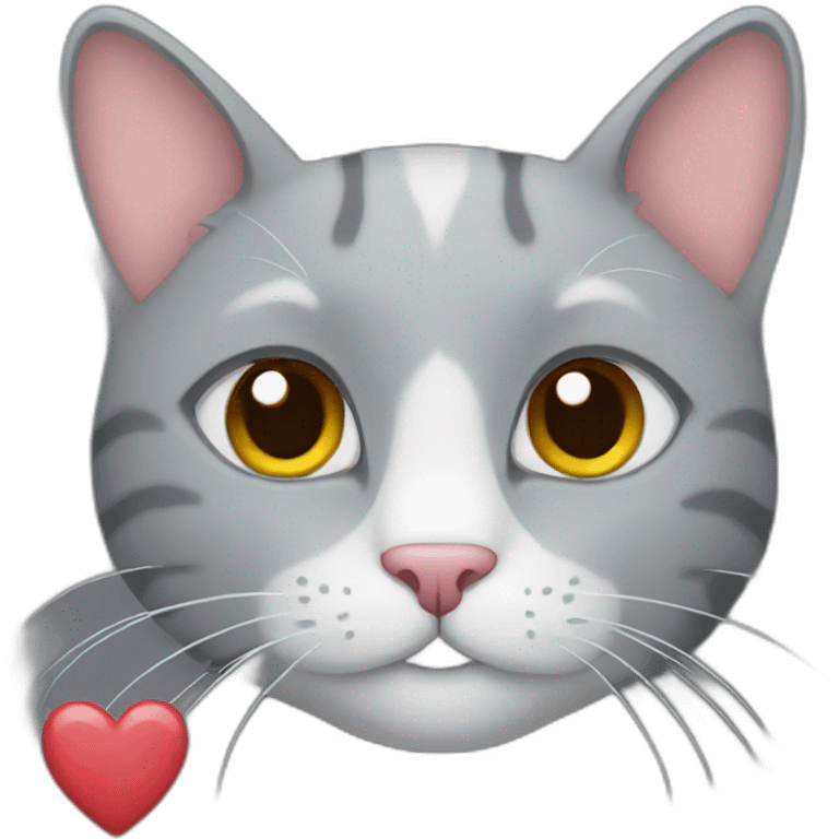 Grey cat with heart emoji