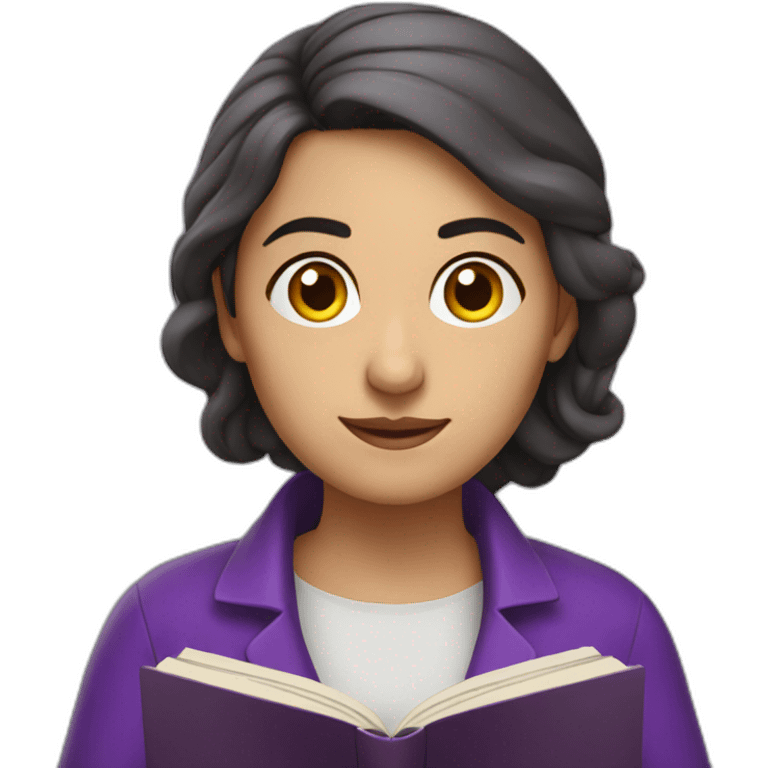 Armenian women with the purple clothes reading book and looking at camera emoji