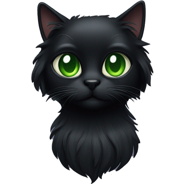 long hair black cat with green eyes emoji