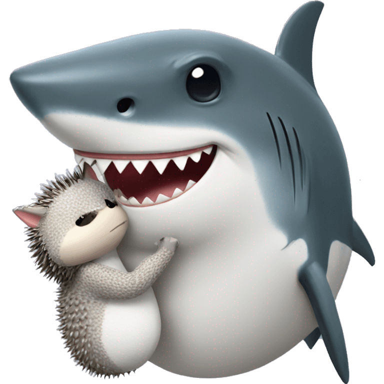 a shark hugging a cute hedgehog emoji