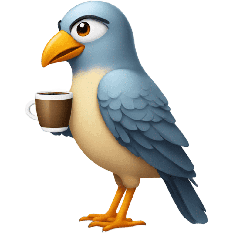 Cartoon bird wearing a pair of underwear drinking coffee  emoji