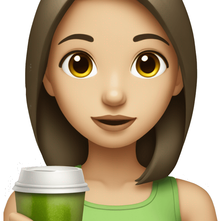 Girl with brown hair drinking matcha emoji