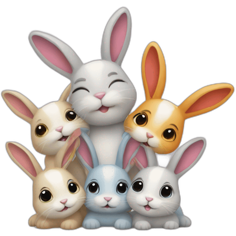 Group of multi colour bunnies together emoji